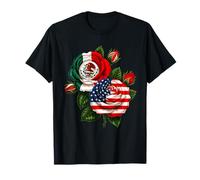 Bandiera Messico USA Orgoglio Bandiera Messicana Americana Rosa Fiore Maglietta