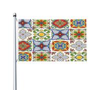 Bandiera Mexican Talavera Ceramic Tile Ethnic Folk Pattern Stagione Bandiera Resistente Alle Intemperie 2 Occhielli Metallici Striscione All'Aperto, Per Balcone, Giardino, Feste Strada, 90x150cm
