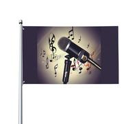 Bandiera Microphone With Music Note Print Bandiera Della Brezza Rinforzata Decorazione Striscione All'Aperto, Per Giardino, All'Aperto Al Coperto, Celebrazioni, 90x150cm
