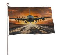 Bandiera militare che atterra sulle piste dell'aeronautica contro la bella bandiera DuSky, 119,4 x 177,8 cm, stampa su entrambi i lati, bandiera decorativa da giardino, non sbiadisce, con occhielli in