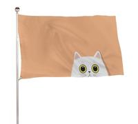 Bandiera minimalista con gatto bianco carino cartone animato che sbircia 3 x 1,5 m bandiere da giardino all'aperto banner decorazione per cortile portico prato fattoria
