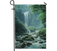 Bandiera mistica da giardino a cascata, bandiera verde con paesaggio naturale per esterni, bandiera decorativa per esterni, bandiera per prato in poliestere su entrambi i lati, per la decorazione