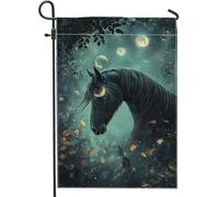 Bandiera mistica da giardino con cavallo al chiaro di luna, striscione autunnale incantato scuro, decorazione per la casa ispirata alla natura, decorazione per la casa su entrambi i lati, bandiera da