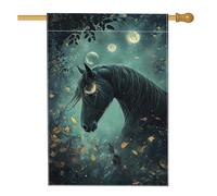 Bandiera mistica da giardino con cavallo al chiaro di luna, striscione autunnale incantato scuro, decorazione per la casa ispirata alla natura, decorazione per la casa su entrambi i lati, bandiera da
