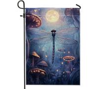 Bandiera mistica da giardino con libellula al chiaro di luna, striscione colorato per cortile, in poliestere su entrambi i lati, decorazione per esterni per la casa estiva 30,5 x 45,7 cm