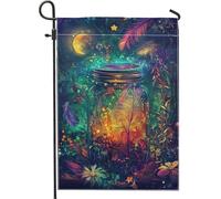 Bandiera mistica da giardino delle fate, design colorato con scena della natura, fantasioso striscione decorativo per la casa, bandiera decorativa da cortile su entrambi i lati, per feste primaverili