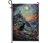 Bandiera mistica da giardino, gatto illuminato di luna, decorazione paesaggistica autunnale di Halloween, bandiera su entrambi i lati per cortile, decorazione per esterni, 30,5 x 45,7 cm