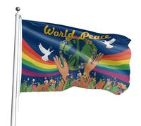 Bandiera mondiale della pace, striscione per il giardino, 90 x 150 cm, con simbolo della pace mondiale per esterni, resistente alle intemperie, durevole, con occhielli in ottone - U
