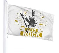 Bandiera musicale 4x6 FT Vintage Hipster Rock N Roll Gesto d'amore con chitarra Teschio Nota Parola Bandiere per esterni Grandi striscioni di benvenuto per cortile Casa Giardino Cortile Prato Decor