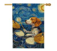 Bandiera musicale da giardino per cani, blu stellata Beagle batterista, decorazione per esterni, bandiera da giardino in iuta su entrambi i lati, per amanti degli animali, decorazione per prato 71 x