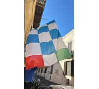 Bandiera Napoli Campione d'Italia, Poliestere Bianco-Azzurro con Tricolore, 2m x 3m con Asta