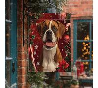 Bandiera natalizia a forma di boxer, 71 x 101 cm, double-face, per esterni, decorazione per esterni, motivo natalizio con stella di Natale e cuccioli, bandiera per la casa, per le vacanze e gli