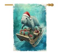 Bandiera natalizia a forma di lamantino ad acquerello, 71 x 101 cm, double-face, per decorazione esterna, divertente bandiera per la casa, in tela per la casa, per le vacanze, per esterni, cortile