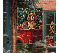 Bandiera natalizia Cavalier King Charles Spaniel per la casa del cane, 71 x 101 cm, double face, decorativa per esterni, per albero camion, cucciolo, cortile, casa, tela, divertente motivo per esterni