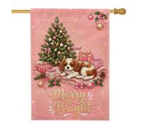 Bandiera natalizia Cavalier Spaniel con cucciolo di re Carlo, 71 x 101 cm | Cucciolo Cavalier Spaniel, Bandiera del cortile, Albero di Natale decorato, Scatole regalo, Accenti glitter oro