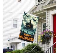 Bandiera natalizia con castello di pipistrelli felici di Halloween, 3 x 5 - Bandiere da giardino di Natale per esterni su entrambi i lati, bandiere da giardino autunnali per esterni bandiere