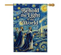 Bandiera natalizia con citazione religiosa di Three Wise Men, 71 x 101 cm | Tre uomini saggi, bandiera del cortile, scena religiosa, sfondo notte stellata, citazione religiosa, decorazione stagionale