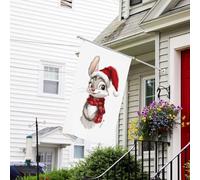 Bandiera natalizia con coniglietto sorridente, 7,6 x 12,7 cm, bandiere da giardino natalizie per esterni, a doppia faccia, bandiere da giardino autunnali per esterni, bandiere decorative natalizie da