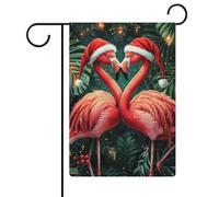 Bandiera natalizia con due fenicotteri che indossano cappelli di Babbo Natale, bandiera da giardino, vacanze stagionali, juta, doppia faccia, bandierine esterne per casa, cortile, 30,5 x 45,7 cm