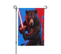 Bandiera natalizia con orso e spada stampata su entrambi i lati, decorazione per la casa e le vacanze, 71 x 101 cm