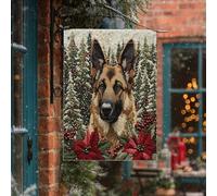 Bandiera natalizia con pastore tedesco, 71 x 101 cm, double-face, per esterni, per lavori a maglia, motivo invernale per cuccioli, per la casa, per Capodanno, per esterni, cortile, prato