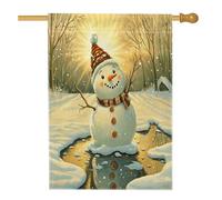 Bandiera natalizia con pupazzi di neve che si sciolgono, 71,1 x 101,6 cm, double face, decorativa per esterni, divertente, motivo con foresta innevata, bandiera per la casa, motivo invernale per