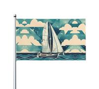 Bandiera natalizia con stampa di barca a vela sull'oceano, 152 x 91 cm con occhielli, in poliestere, divertente decorazione natalizia per interni, esterni, giardino, feste, cortile, vacanze invernali.