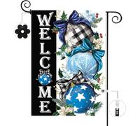 Bandiera natalizia da giardino 31 x 45 cm, bandiera invernale in iuta su entrambi i lati con ornamento rosso a sfera, piccola decorazione per le vacanze all'aperto per cortile (blu)