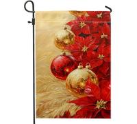 Bandiera natalizia da giardino a forma di stella di Natale, decorazione natalizia rossa e dorata, doppia faccia in iuta per esterni per feste invernali, cartello natalizio per esterni, decorazione per