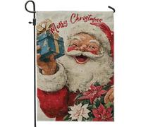 Bandiera natalizia da giardino, Babbo Natale rosso con regalo e stelle di Natale, decorazione per esterni, striscione su entrambi i lati in iuta per feste natalizie, 30,5 x 45,7 cm