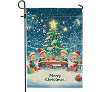 Bandiera natalizia da giardino, bandiere verdi per le vacanze, bandiera da cortile su entrambi i lati per feste invernali, cartello natalizio per esterni, decorazione per patio e prato, 30 x 45 cm