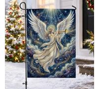 Bandiera natalizia da giardino con angelo celeste, tromba, 30,5 x 45,7 cm | Tema celeste, Bandiera del cortile, Tromba d'oro, Sfondo Notte Stellata, Immagini Divine, Decorazione del Giardino d'Inverno