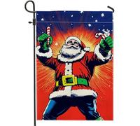 Bandiera natalizia da giardino con Babbo Natale, bandiera rossa in iuta per esterni, striscione double-face per feste invernali, decorazione natalizia per patio, prato, 30,5 x 45,7 cm