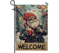 Bandiera natalizia da giardino con Babbo Natale, bandiere rosse decorative per le vacanze, bandiera da giardino su entrambi i lati per esterni per la stagione invernale, cartello natalizio per esterni