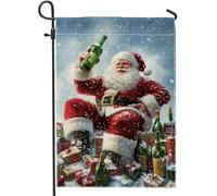 Bandiera natalizia da giardino con Babbo Natale, decorazione per bottiglie verdi, su entrambi i lati, per esterni, per feste natalizie, patio, prato, 30,5 x 45,7 cm
