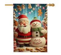 Bandiera natalizia da giardino, con Babbo Natale e pupazzo di neve, decorazione natalizia su entrambi i lati, per esterni, decorazione per prato, 71 x 101 cm
