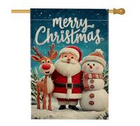 Bandiera natalizia da giardino, con Babbo Natale, renna, pupazzo di neve, decorazione per esterni, in iuta su entrambi i lati, per prato e cortile, 71 x 101 cm