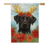 Bandiera natalizia da giardino con cani neri, con corna di stella di Natale, decorazione per le vacanze, striscione in iuta su entrambi i lati, per decorazione esterna del prato, 71 x 101 cm