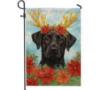 Bandiera natalizia da giardino con cani neri, con corna di stella di Natale, decorazione per le vacanze, striscione in iuta su entrambi i lati, per decorazione esterna del prato, 30,5 x 45,7 cm