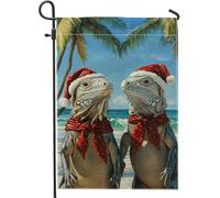 Bandiera natalizia da giardino, con cappelli di Babbo Natale, iguane, decorazione per le vacanze, doppia faccia in iuta, decorazione stagionale per esterni, 30,5 x 45,7 cm