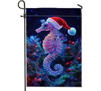 Bandiera natalizia da giardino con cavalluccio marino, luci colorate e luminose, decorazione per esterni, in iuta su entrambi i lati, per decorazioni invernali festive, 30,5 x 45,7 cm