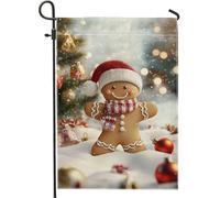 Bandiera natalizia da giardino con pan di zenzero, decorazione natalizia rossa e marrone, decorazione per esterni, doppia faccia in iuta per feste invernali, 30,5 x 45,7 cm