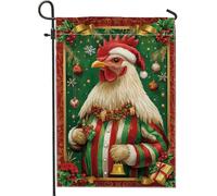 Bandiera natalizia da giardino con pollo, bandiere rosse e verdi, bandiere decorative per le vacanze, bandiera da giardino in iuta su entrambi i lati, per le vacanze invernali, cartello natalizio per