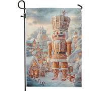 Bandiera natalizia da giardino con schiaccianoci di pan di zenzero, decorazione natalizia per le vacanze nel paese delle meraviglie invernali, decorazione per prato esterno in iuta 30,5 x 45,7