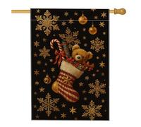 Bandiera natalizia da giardino, decorazione per calze dell'orso nero con fiocchi di neve e ornamenti, decorazione per prato all'aperto in iuta su entrambi i lati, 71 x 101 cm