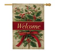 Bandiera natalizia da giardino di benvenuto, con bacche rosse, striscione decorativo per la casa e le vacanze, bandiera su entrambi i lati per la decorazione del prato esterno, 71 x 101 cm