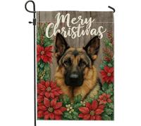 Bandiera natalizia da giardino per cani, motivo floreale con stella di Natale rossa, striscione decorativo per la casa, in iuta su entrambi i lati, decorazione per giardino, 30,5 x 45,7 cm