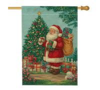 Bandiera natalizia da giardino vintage con Babbo Natale, striscione decorativo rosso per le vacanze, in iuta su entrambi i lati, decorazione per prato all'aperto per feste invernali, 71 x 101 cm