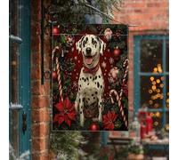 Bandiera natalizia dalmata per cani da 71 x 101 cm, double-face, decorativa per esterni, per Natale, caramelle, poinsettia, cuccioli, bandierine per la casa, per le vacanze e gli animali domestici