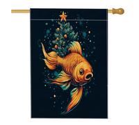 Bandiera natalizia dorata per la casa dei pesci, 71 x 101 cm, double face, per decorazione esterna, divertente bandiera per la casa, in tela per la casa, per le vacanze e il giardino